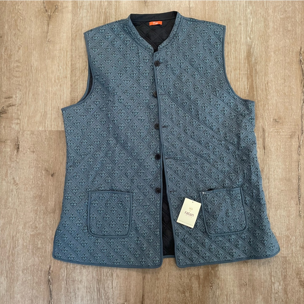NWT Ratan Jaipur Men's handmade Quilted reversible Blue Vest size 48